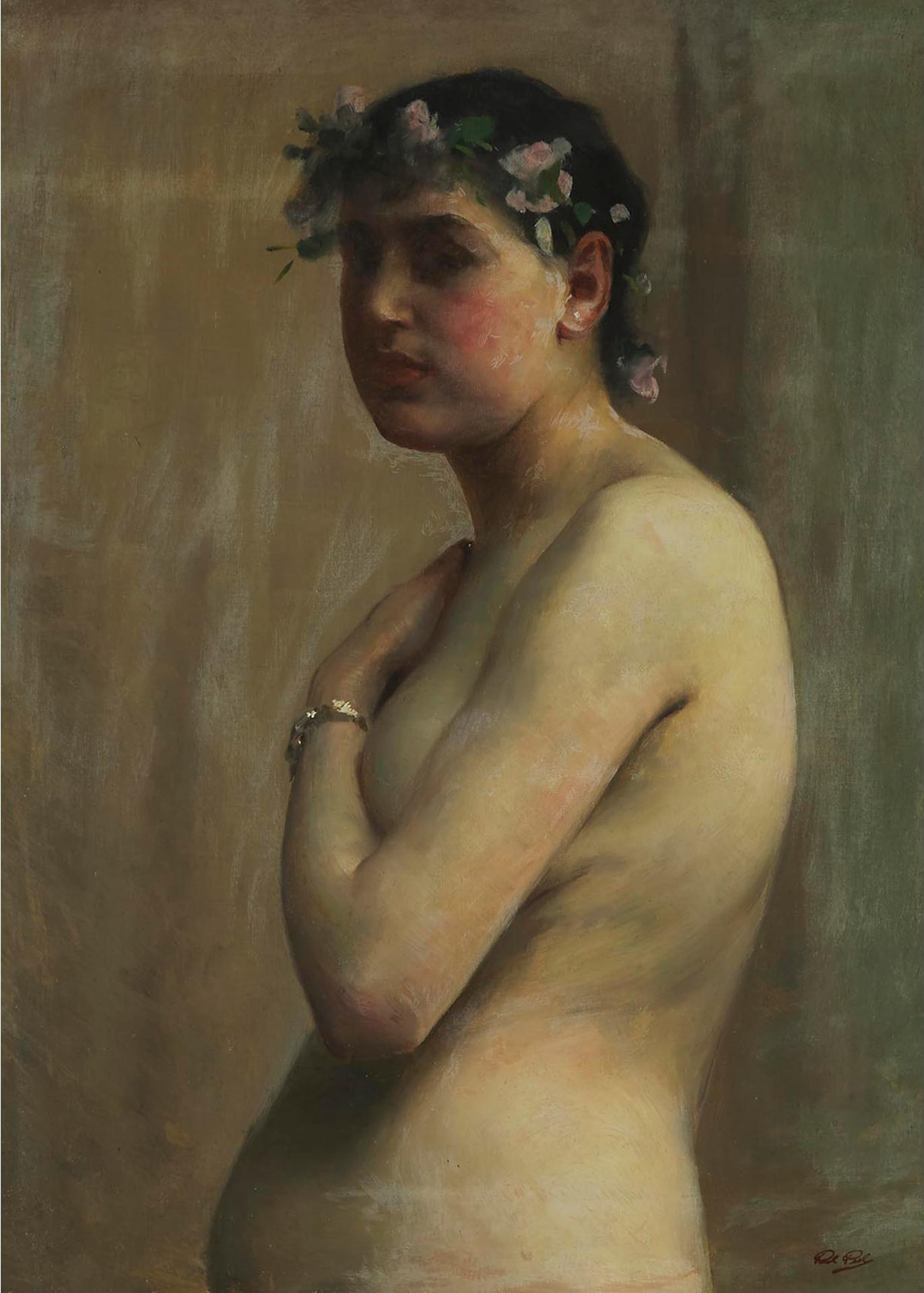 Paul Peel (1860-1892) - Female Nude With Floral Head Wreath, Ca.1887