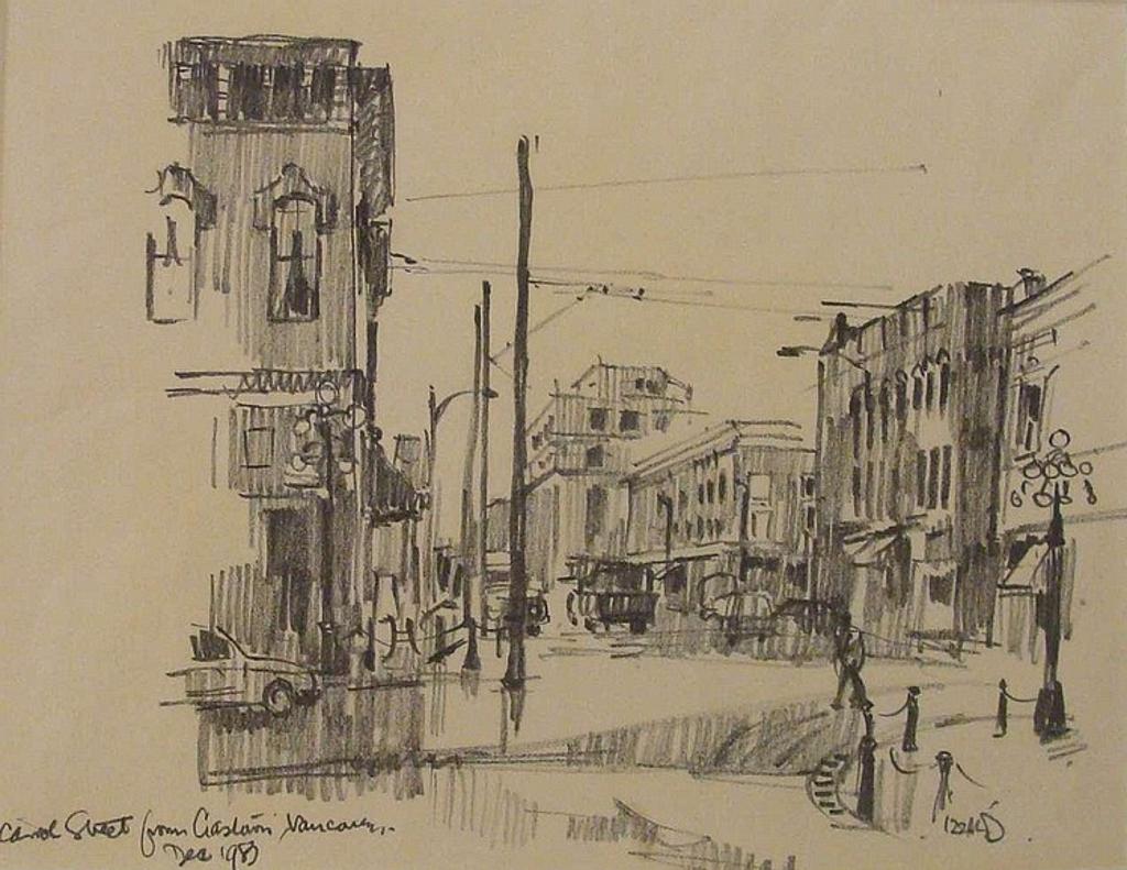 Daniel J. Izzard (1923-2007) - CAROL STREET. GASTOWN. VANCOUVER graphite on