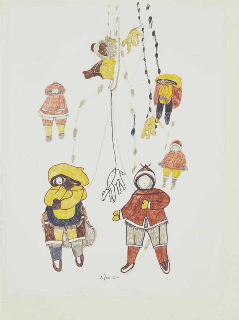 Pitseolak Ashoona (1904-1983) - Family Moved By Dog Sled