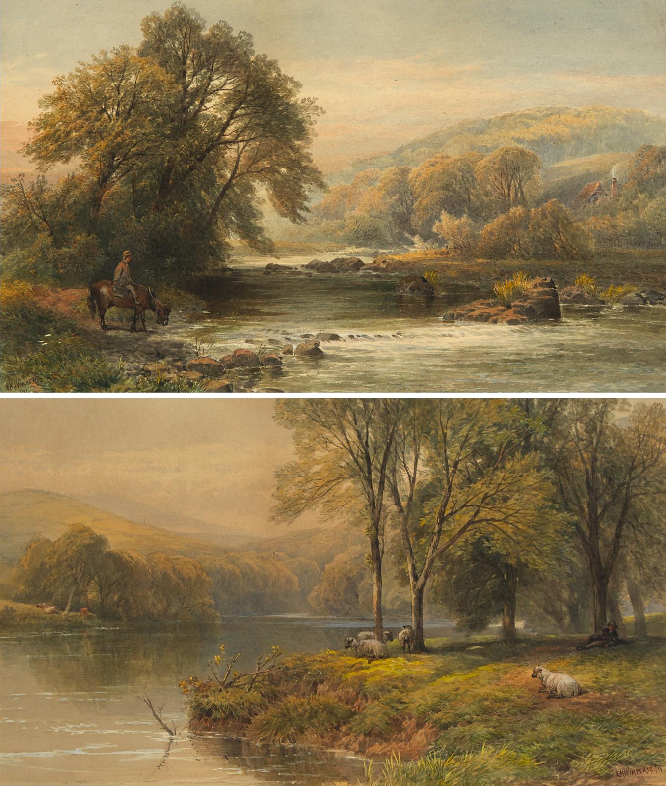 Edmund Morison Wimperis (1835-1900) - Horseman At A River; Sheep Grazing By A River, 1871