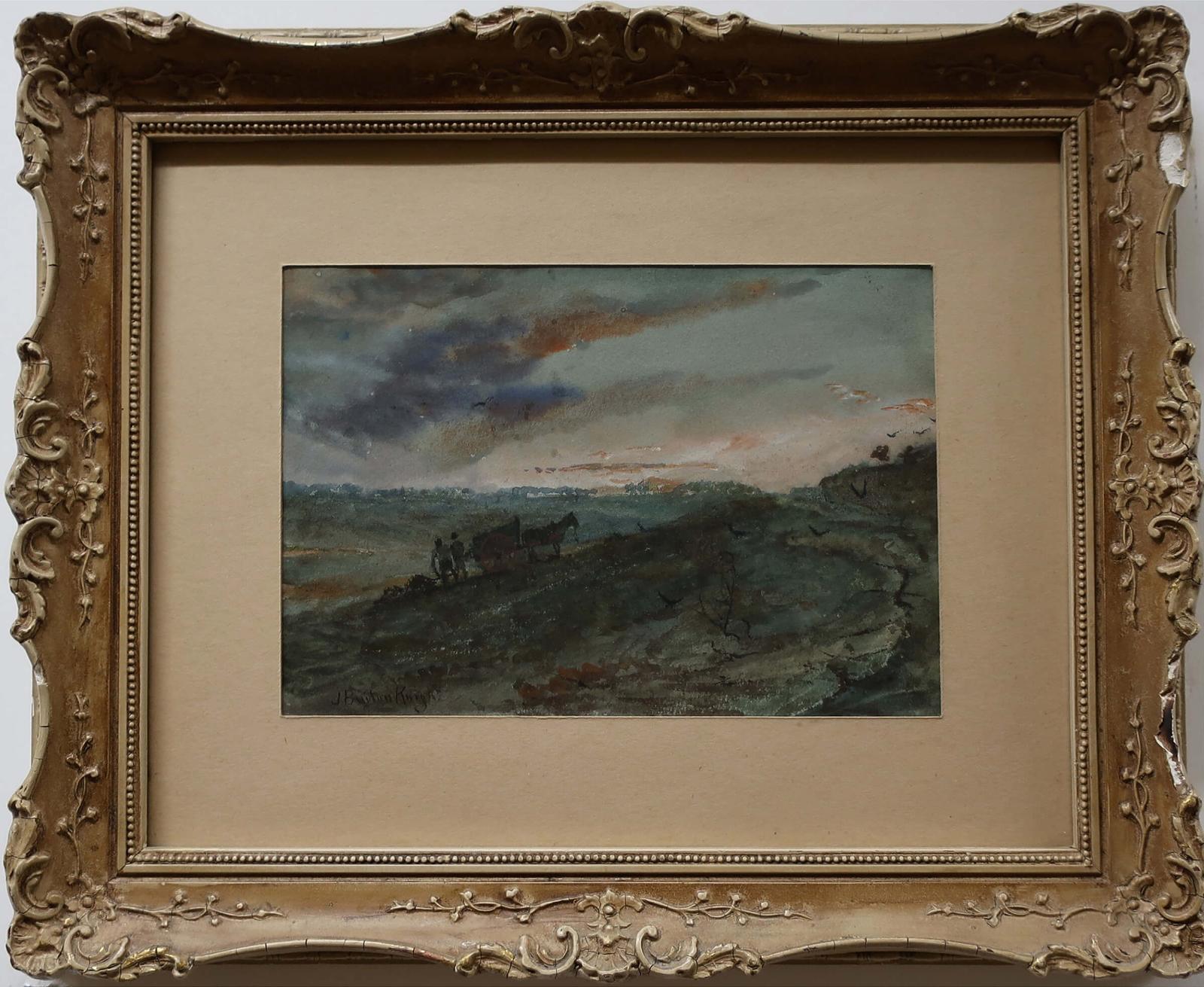 John William Buxton Knight (1842-1908) - Farmers With Horse & Cart On A Hillside