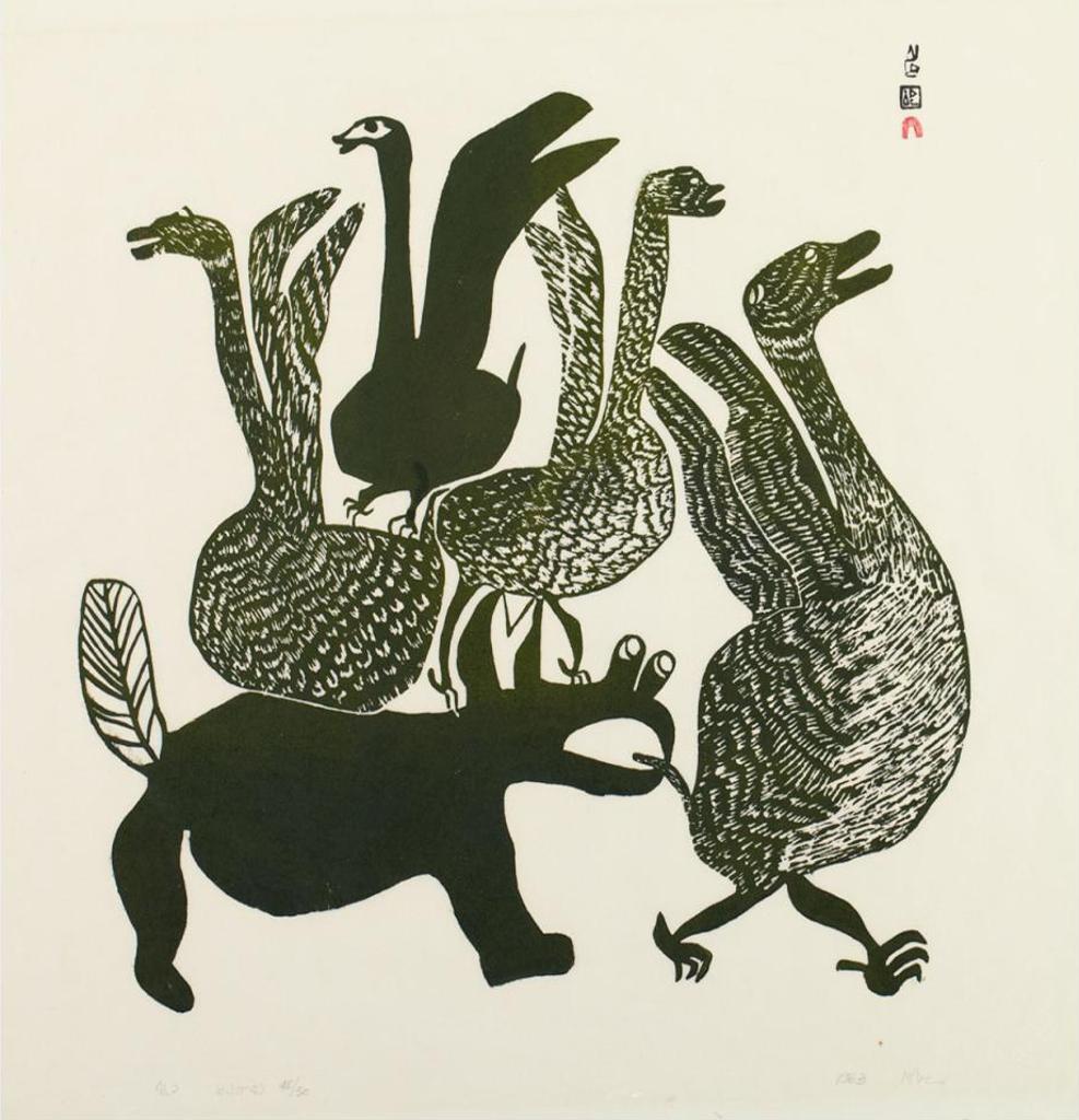 Pitseolak Ashoona (1904-1983) - Wolf Chasing Geese