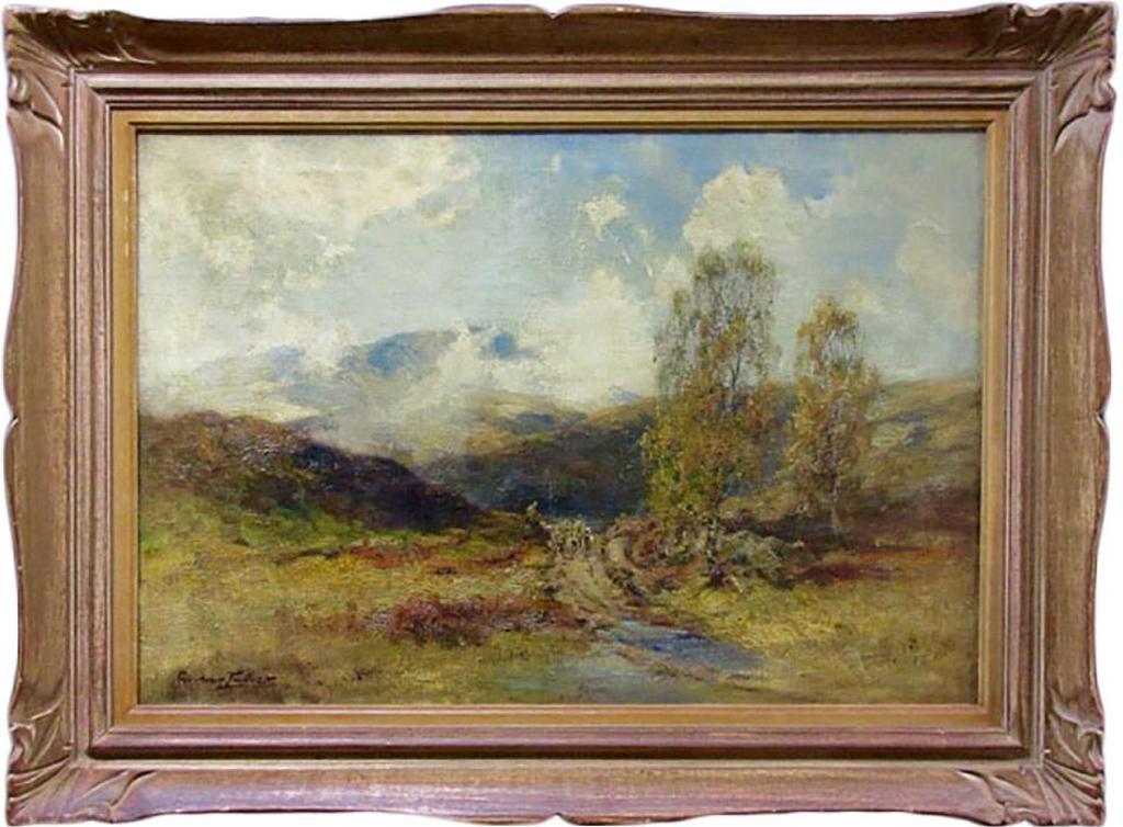 J.A. Henderson Talbet (1865-1938) - Shepherd Leading Flock In The Scottish Highlands