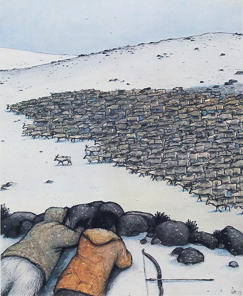 William Kurelek (1927-1977) - Stalking Migrating Caribou; 1975