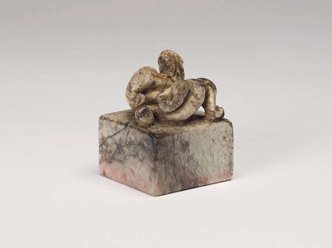 Chinese Art - A Chinese Mottled Jade Carved Dragon Seal, Qing Dynasty