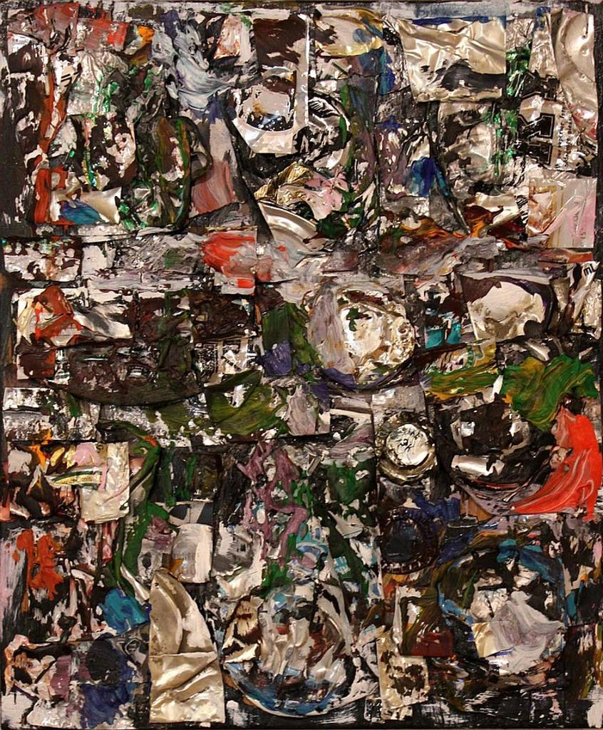 Gordon Applebee Smith (1919-2020) - assemblage on board (oil, aluminum cans, aluminum bottle caps, glass)