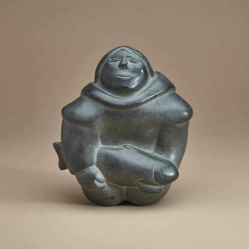 Mathew Aqigaaq (1940-2010) - Kneeling Woman Holding A Fish