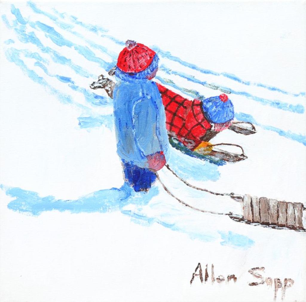 Allen Fredrick Sapp (1929-2015) - Two Kids Sledding, Having Fun