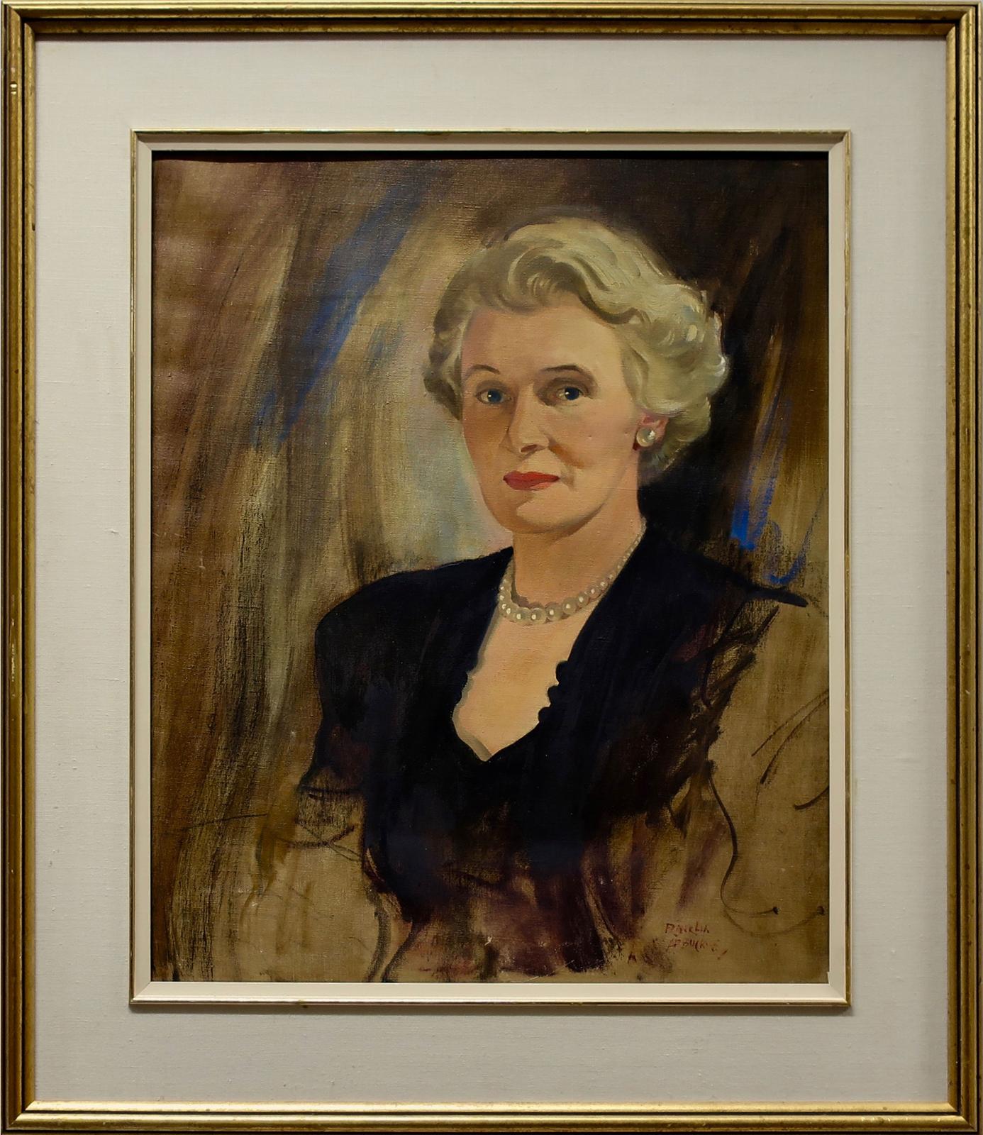 George Franklin Arbuckle (1909-2001) - Portrait Of An Elegant Lady In Black Dress And Pearls