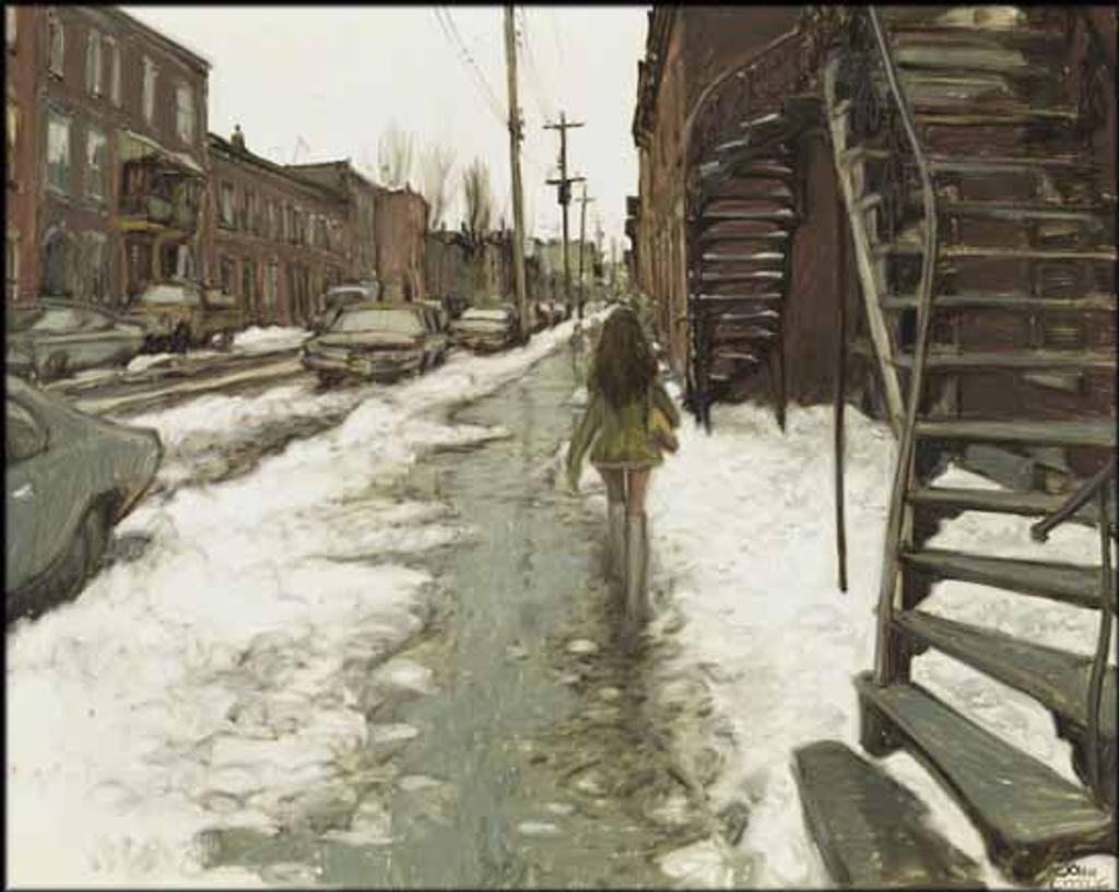 John Geoffrey Caruthers Little (1928-2024) - Jeune fille avec jupe court, Rue St. Charles, Pointe St. Charles