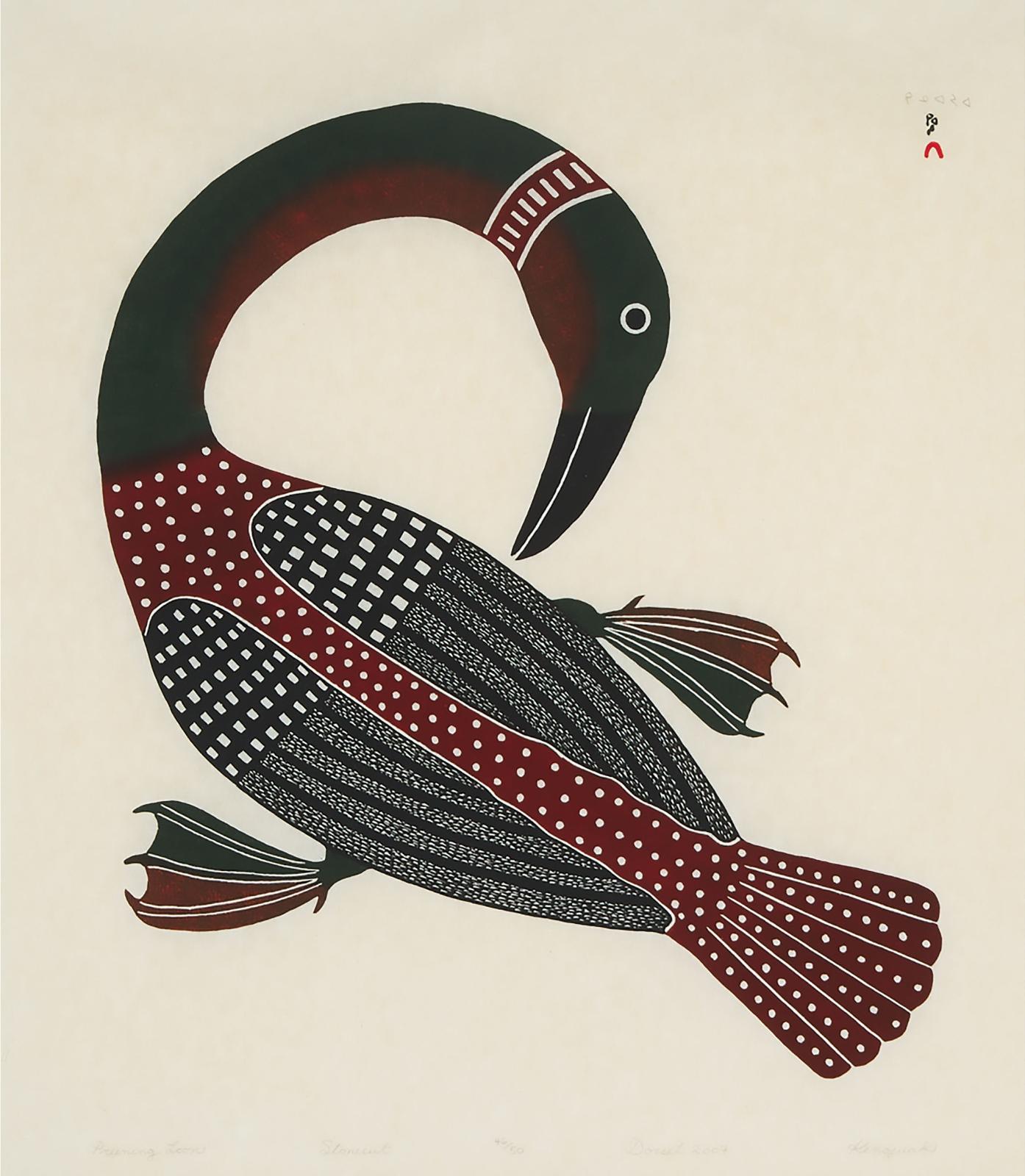 Kenojuak Ashevak (1927-2013) - Preening Loon