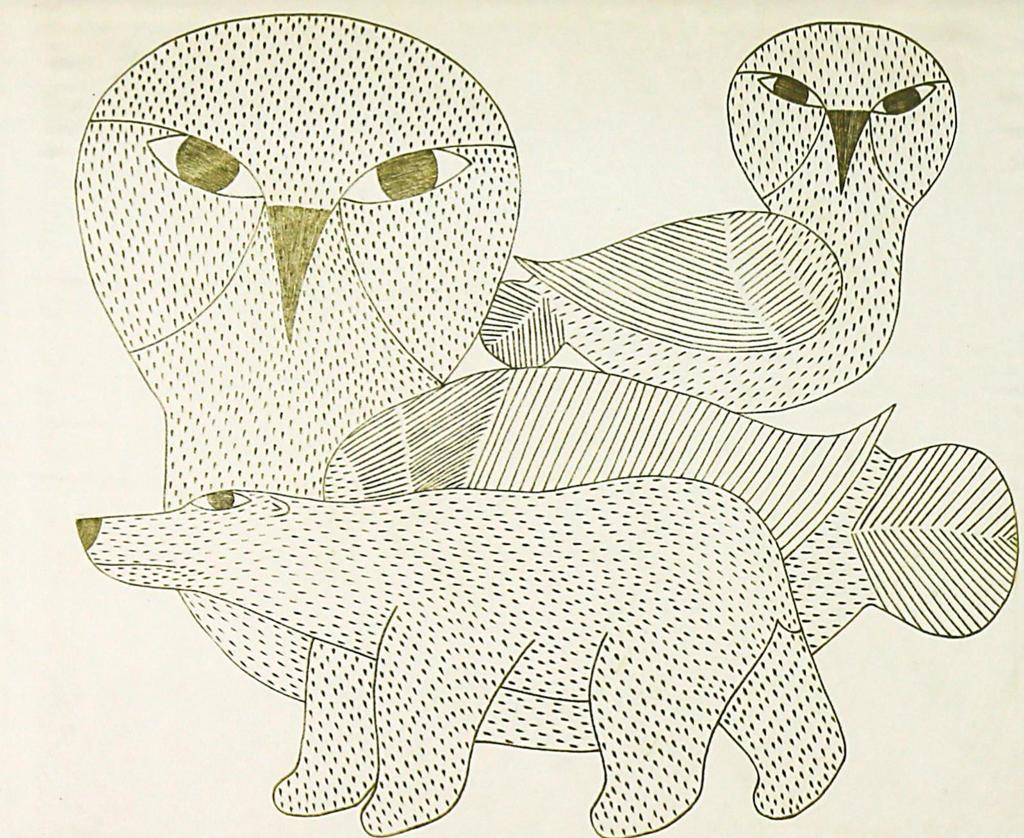 Kenojuak Ashevak (1927-2013) - BEAR & OWLS; 1970