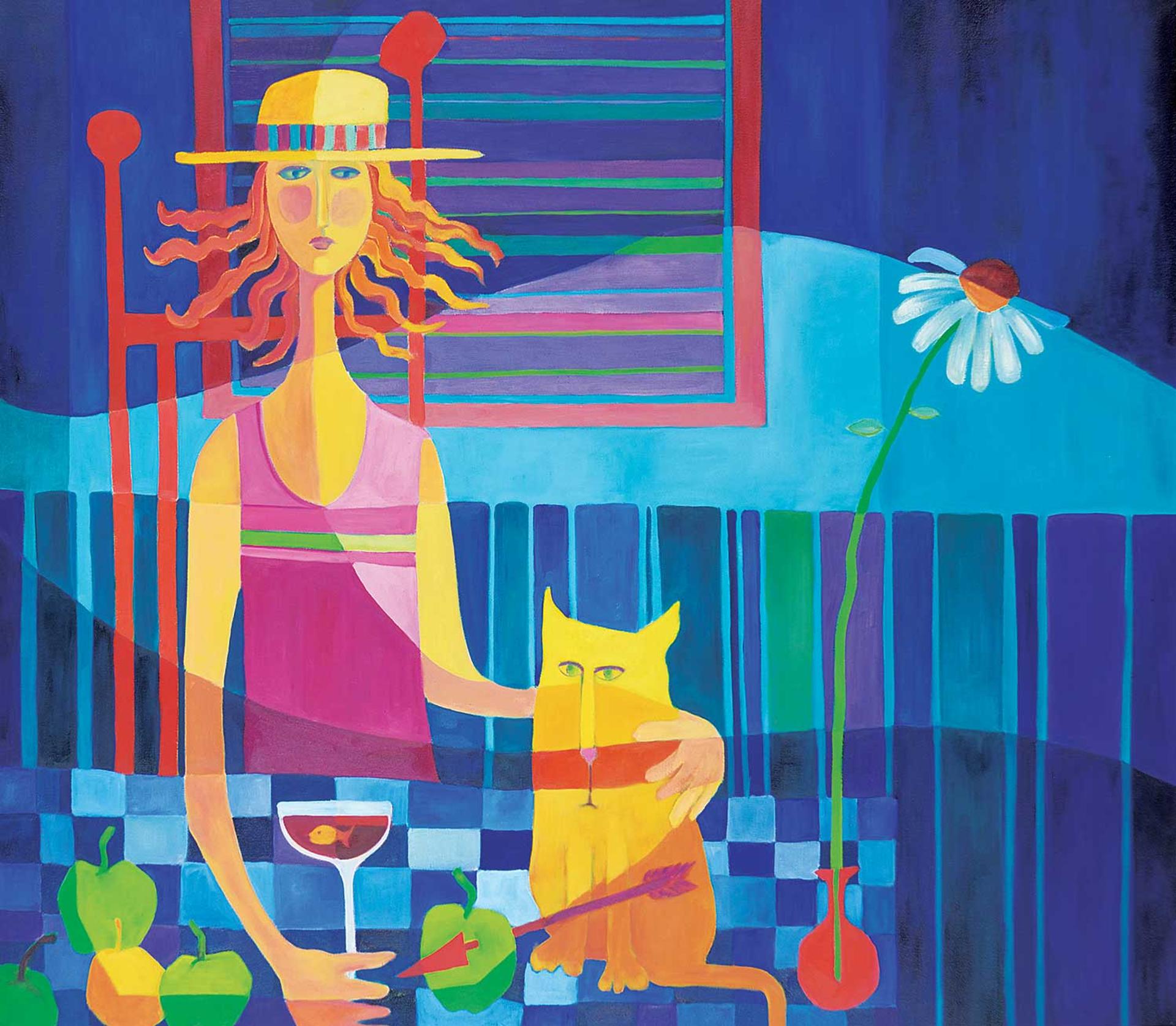 Audrey Mabee (1939) - Lunching with a Pink Nosed Cat