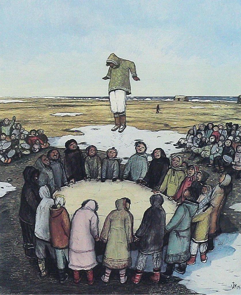William Kurelek (1927-1977) - Sky Tossing At Alaska Whaling Elebrations; 1975