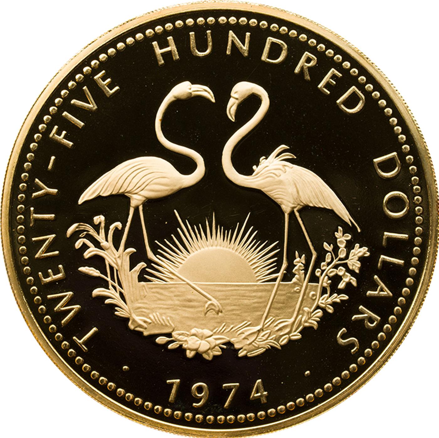 Bahamas - Large 72mm Gold Proof 2500 Dollars 1974,