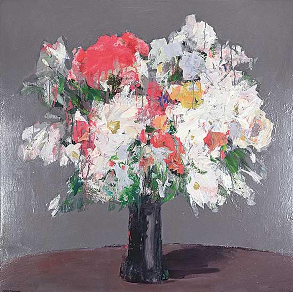 Chris S. Flodberg - Flower Painting, Dark Grey and Red