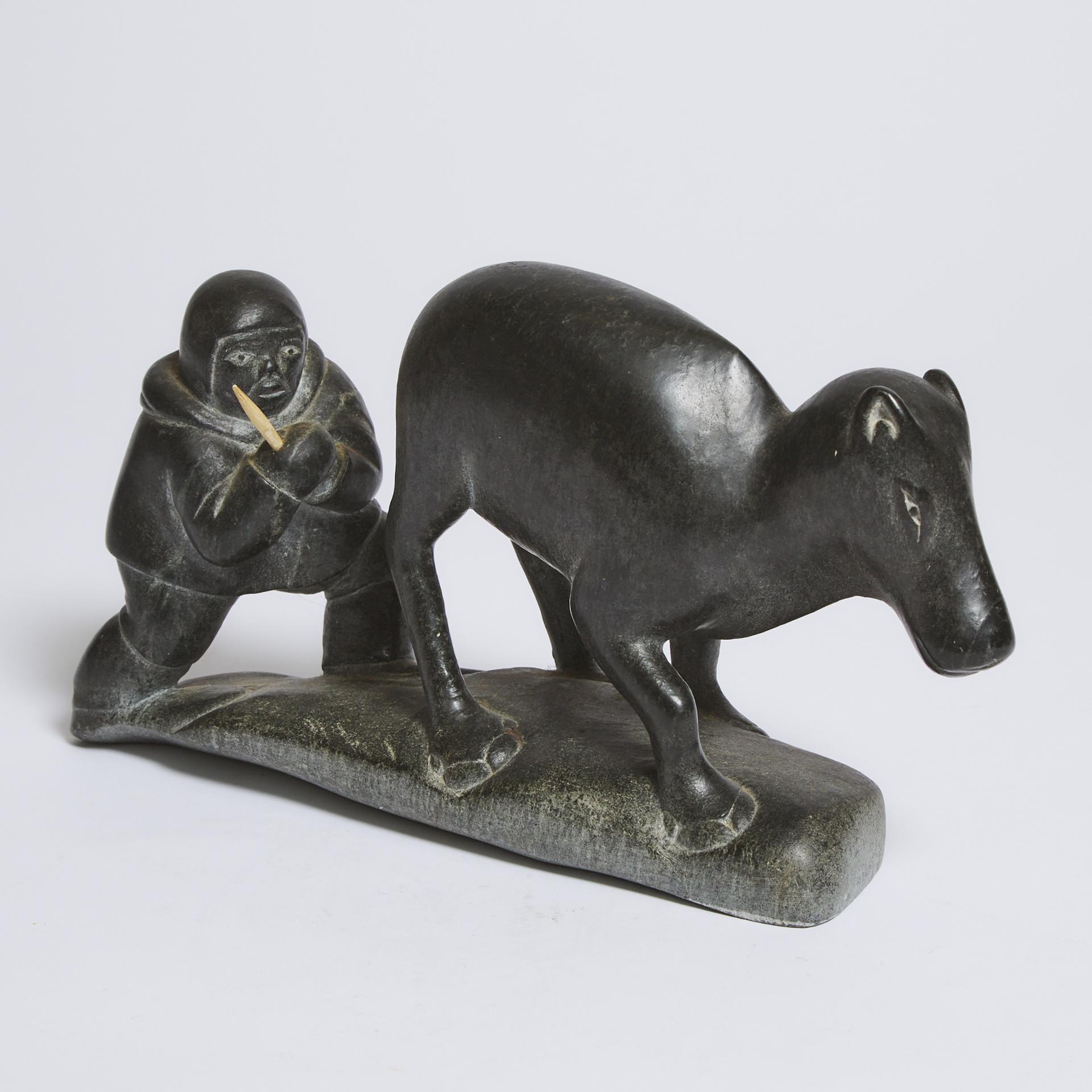 Levi Qumaluk (1919-1997) - Hunter With Calf And Spear, 1974