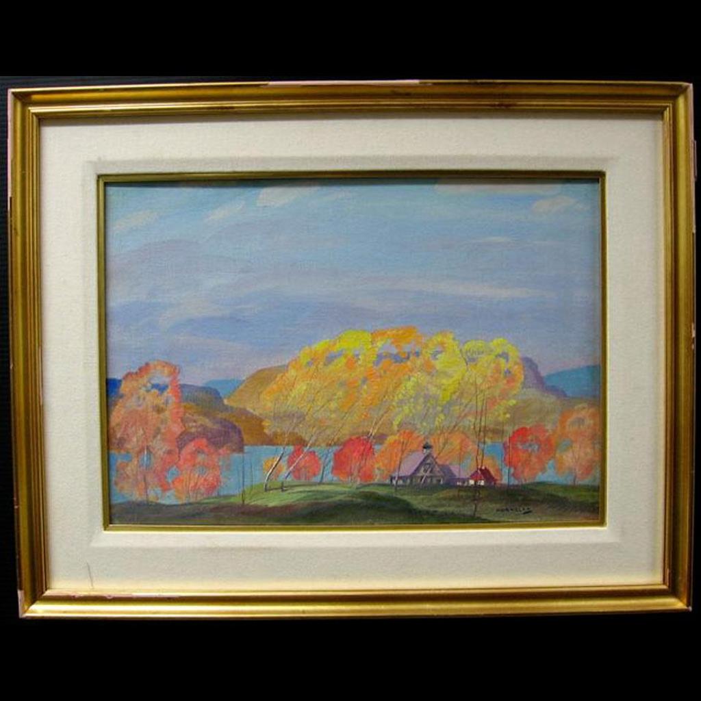 Graham Norble Norwell (1901-1967) - Houses By Lake - Fall Scene