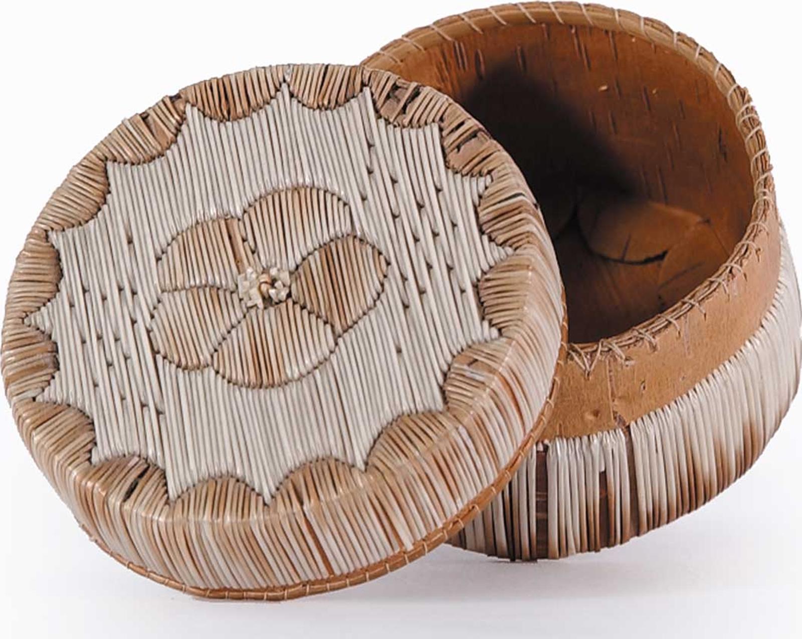 First Nations Basket School - Flower Motif Two Tone Basket with Lid