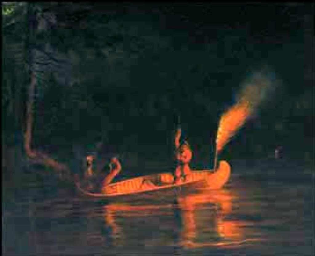 Cornelius David Krieghoff (1815-1872) - Spearing Salmon by Torchlight
