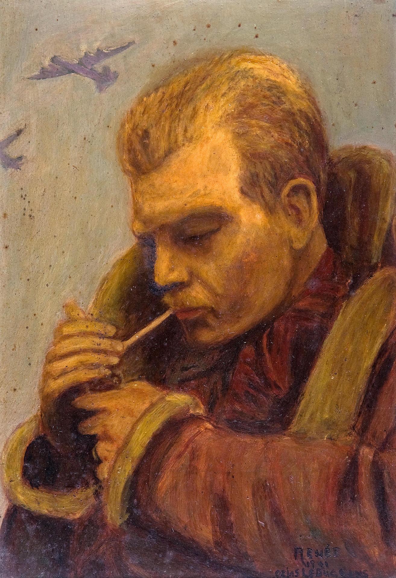 Ozias Leduc (1864-1955) - Bomber pilot having a smoke