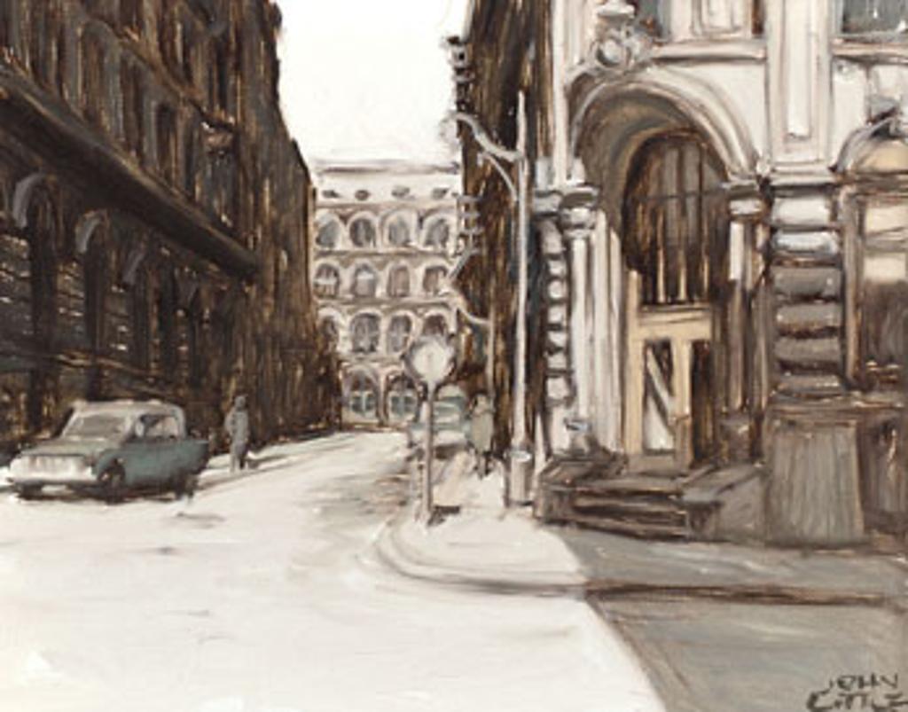 John Geoffrey Caruthers Little (1928-2024) - Le coin Ste-Helene et des Récollets, Old Montreal in Spring Sun