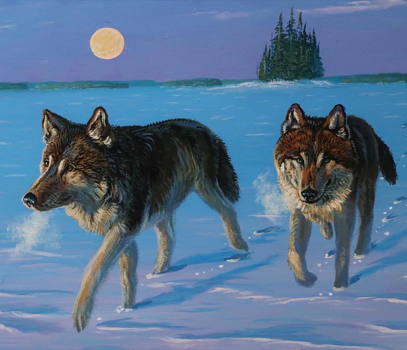 Don Ningewance (1948) - Untitled (On The Hunt)
