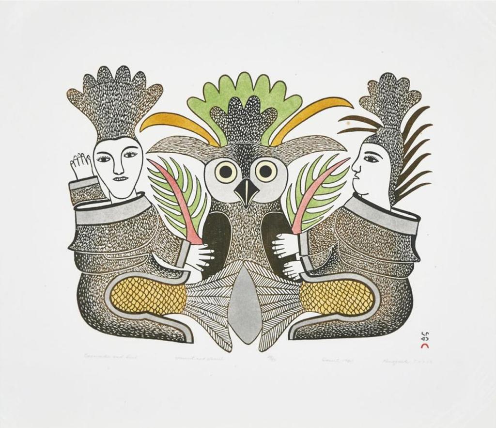 Kenojuak Ashevak (1927-2013) - Seamaids With Owl