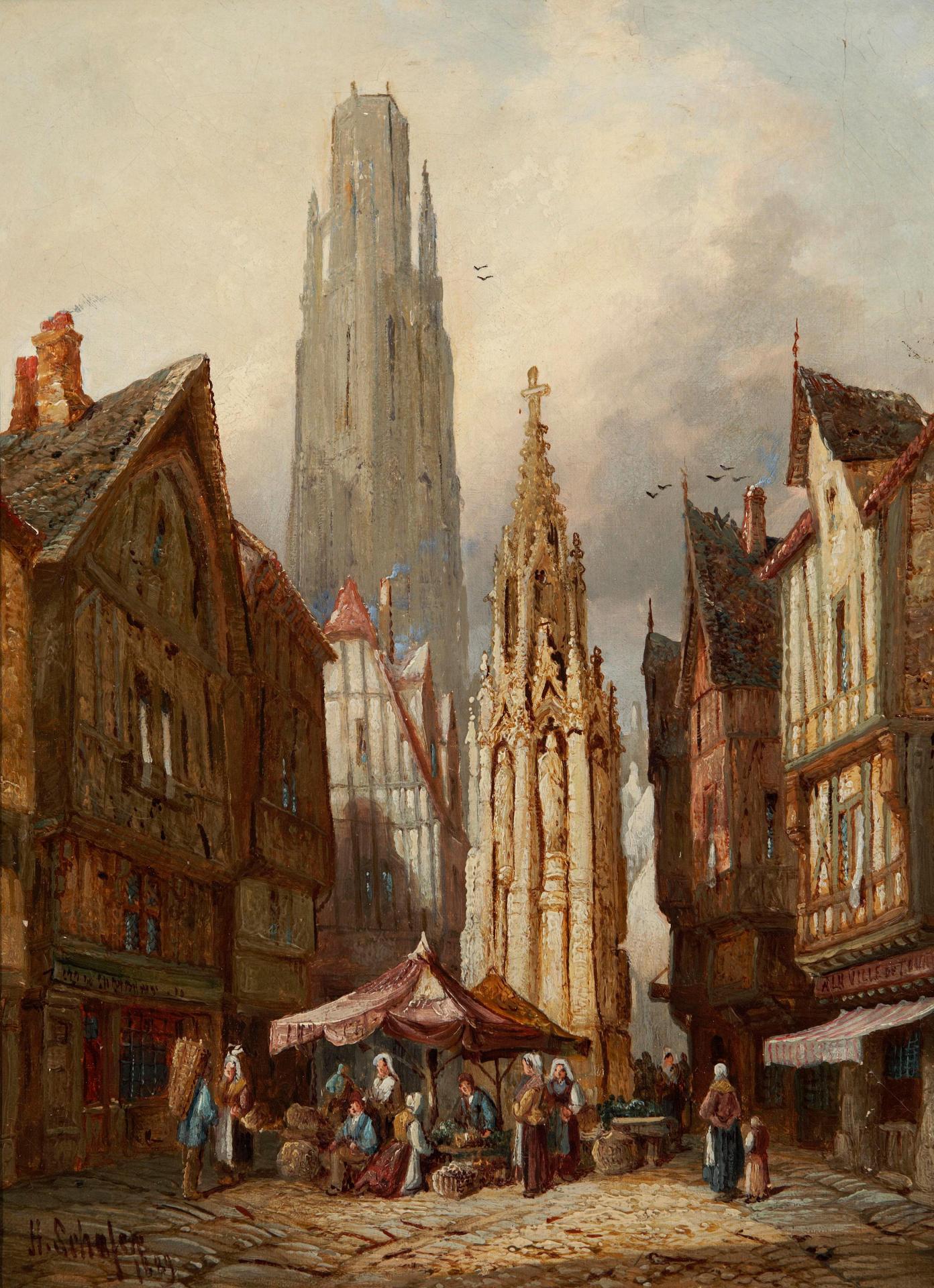 Henry Thomas Schafer (1833-1915) - Rouen, Normandy, Place de la Croix de St.Pierre
