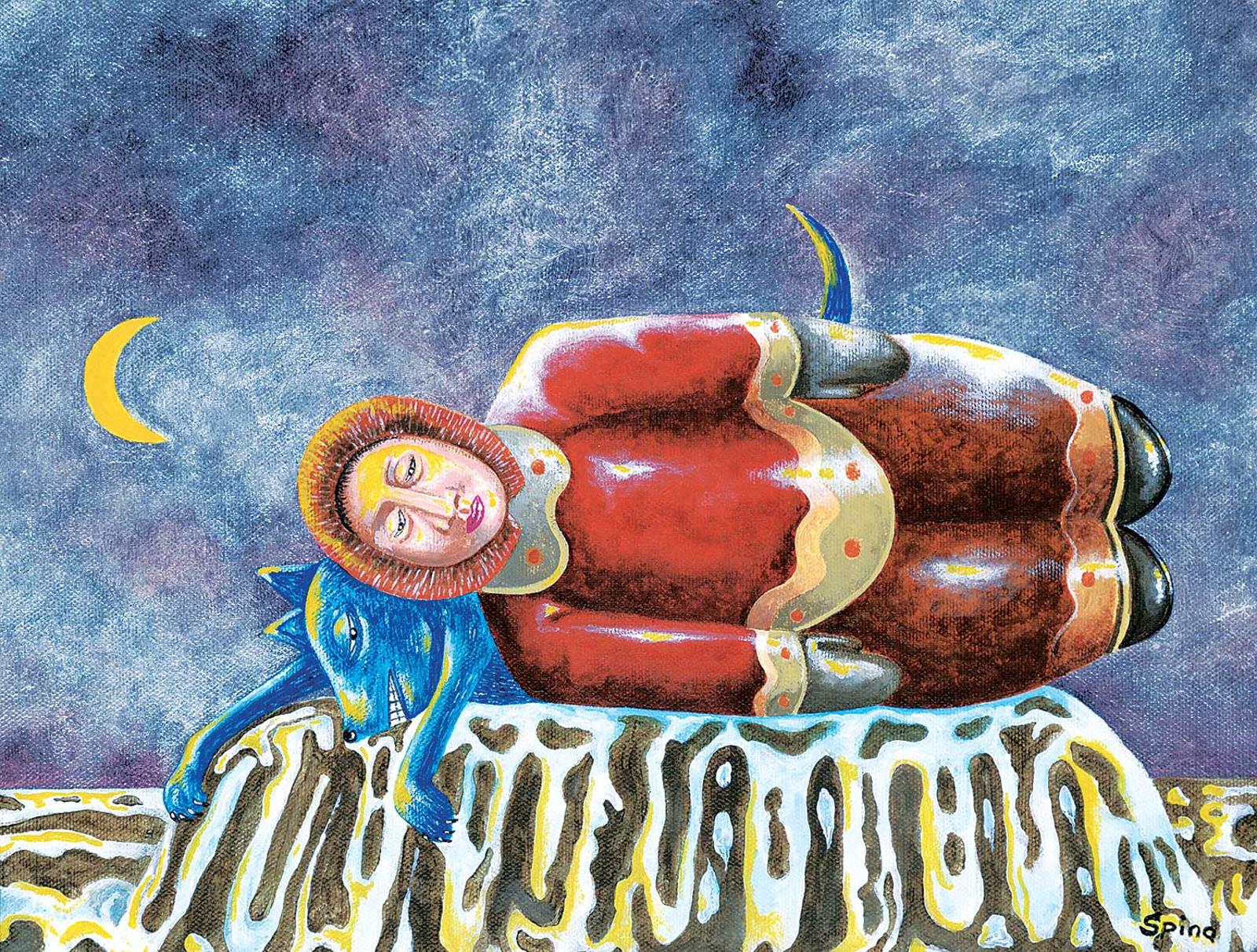 Ferdinando Nichola (Fred) Spina (1949) - Sleeping on Mt. Pelly with Dog