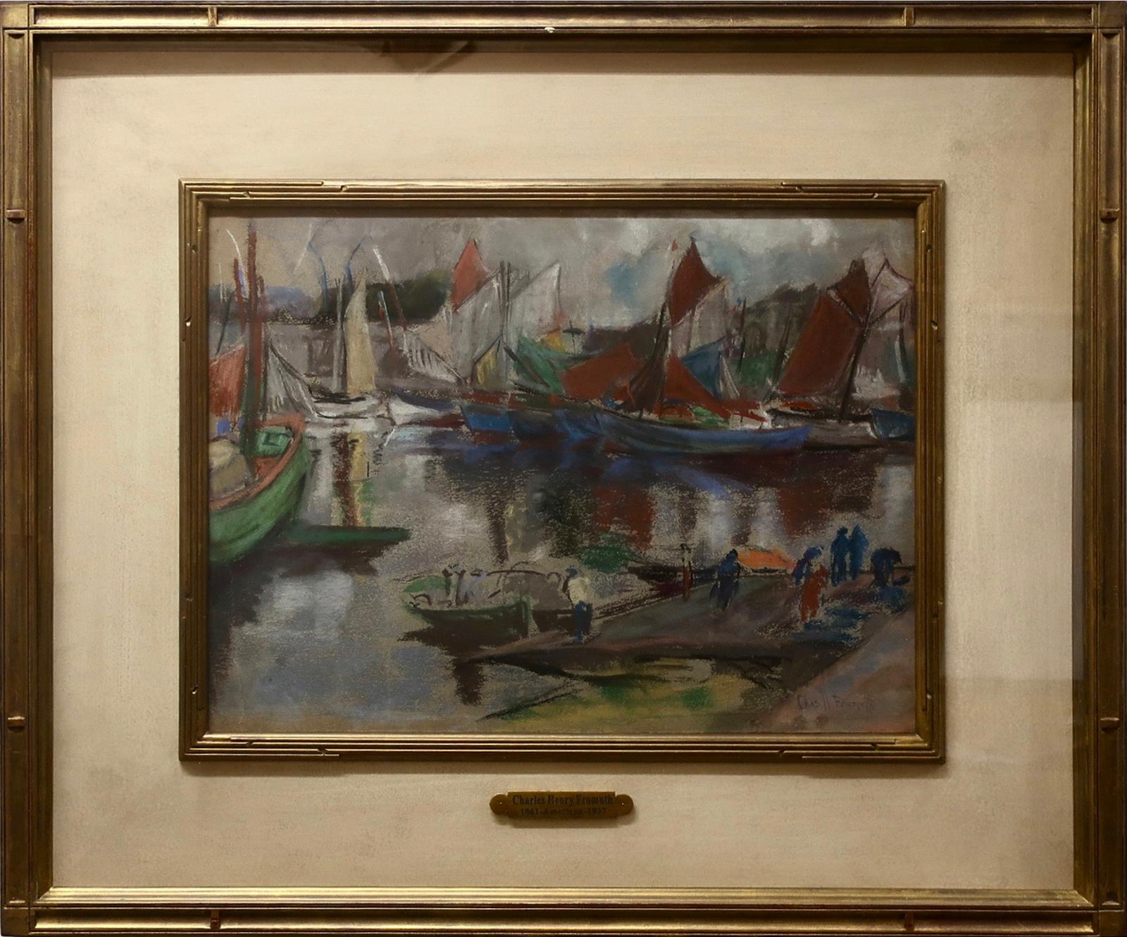 Charles Henry Fromuth (1861-1937) - Sailboats In A Harbour With Workmen On Deck, Concarneau