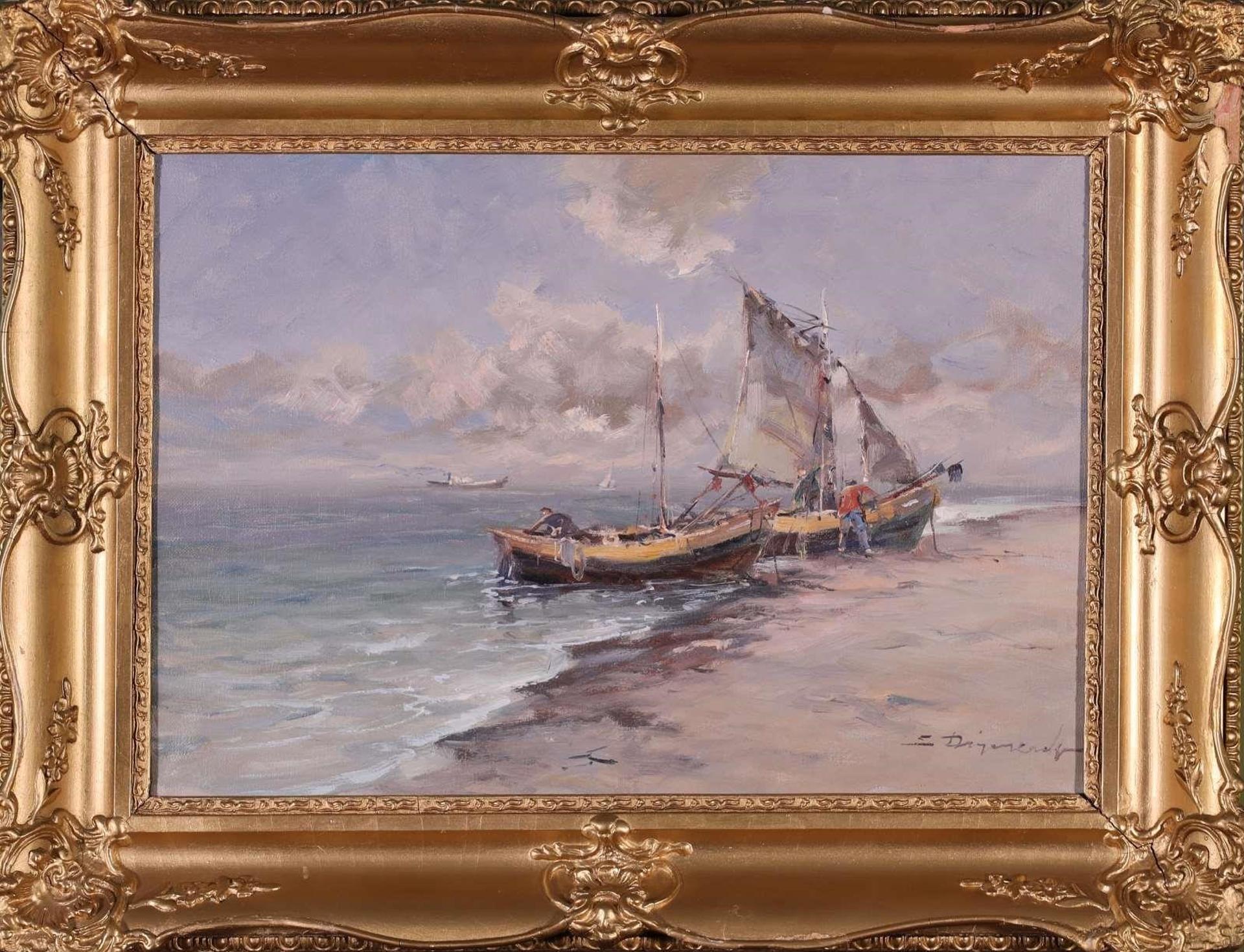 Eugeniusz Dzierzencki (1904-1994) - Untitled, Fisherman at Shore with their Boats