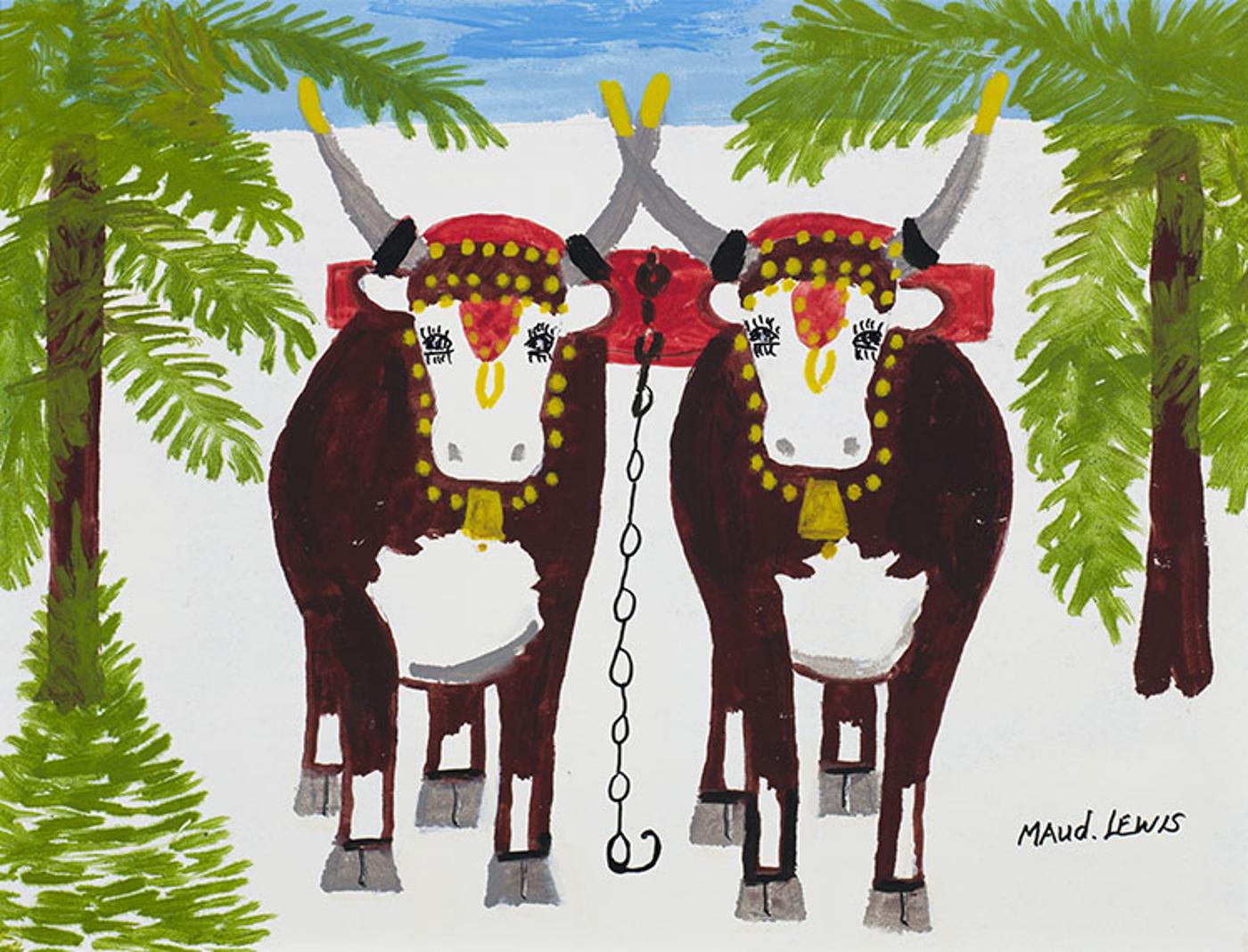Maud Kathleen Lewis (1903-1970) - Two Oxen in Winter