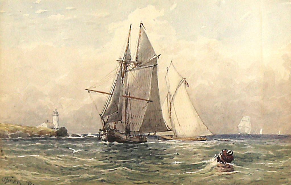 Lucius Richard O'Brien (1832-1899) - Ships Near Shore With Lighthouse; 1878