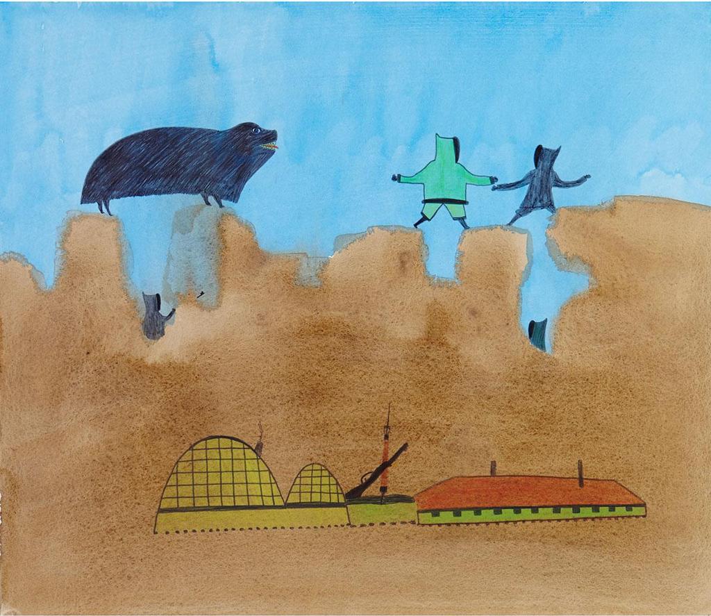 Pudlo Pudlat (1916-1992) - Animal Chasing Hunters Without Weapons