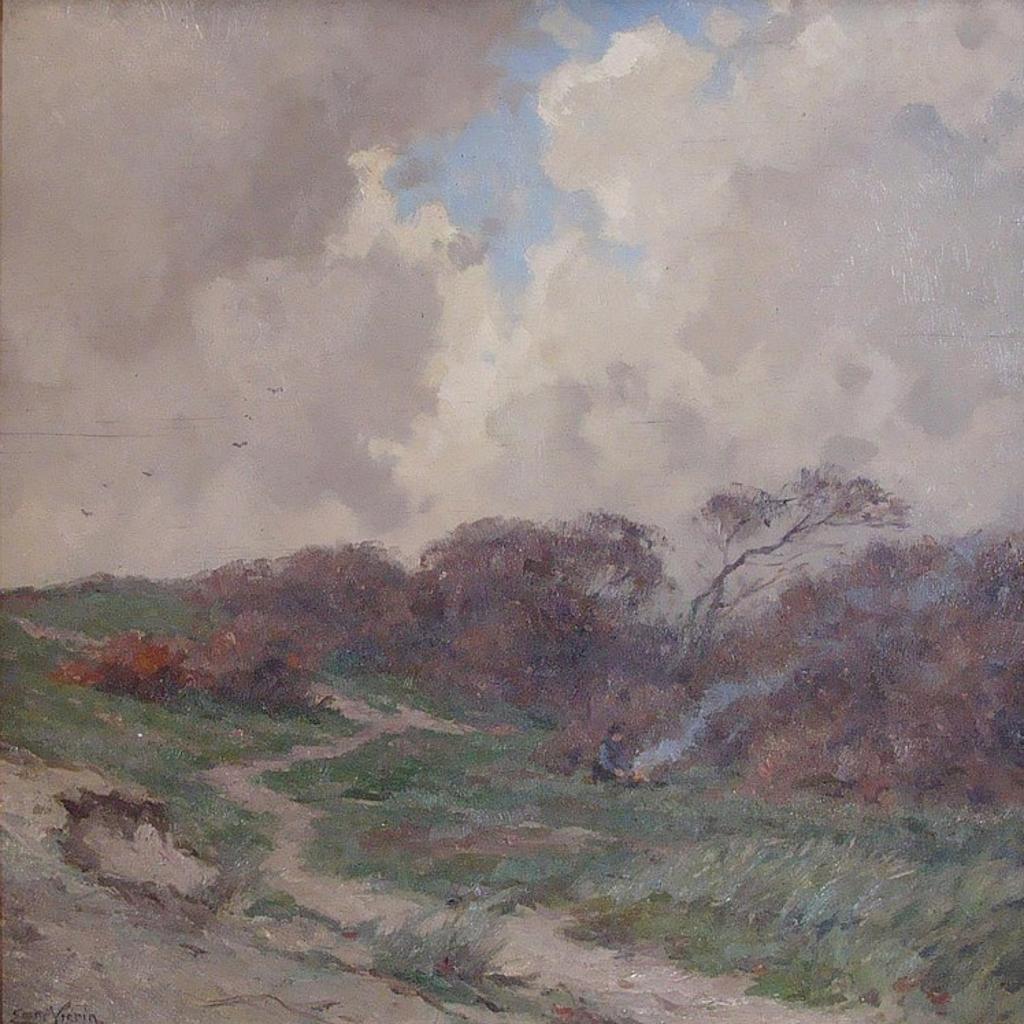 Emmanuel Vierin (1869-1954) - Untitled- Pastoral landscape with figure at a fire