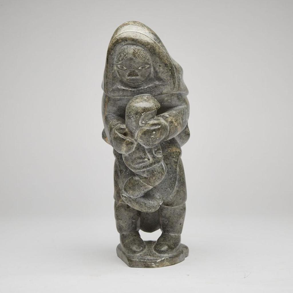 Levi Qumaluk (1919-1997) - Woman Shielding Child's Face From The Wind