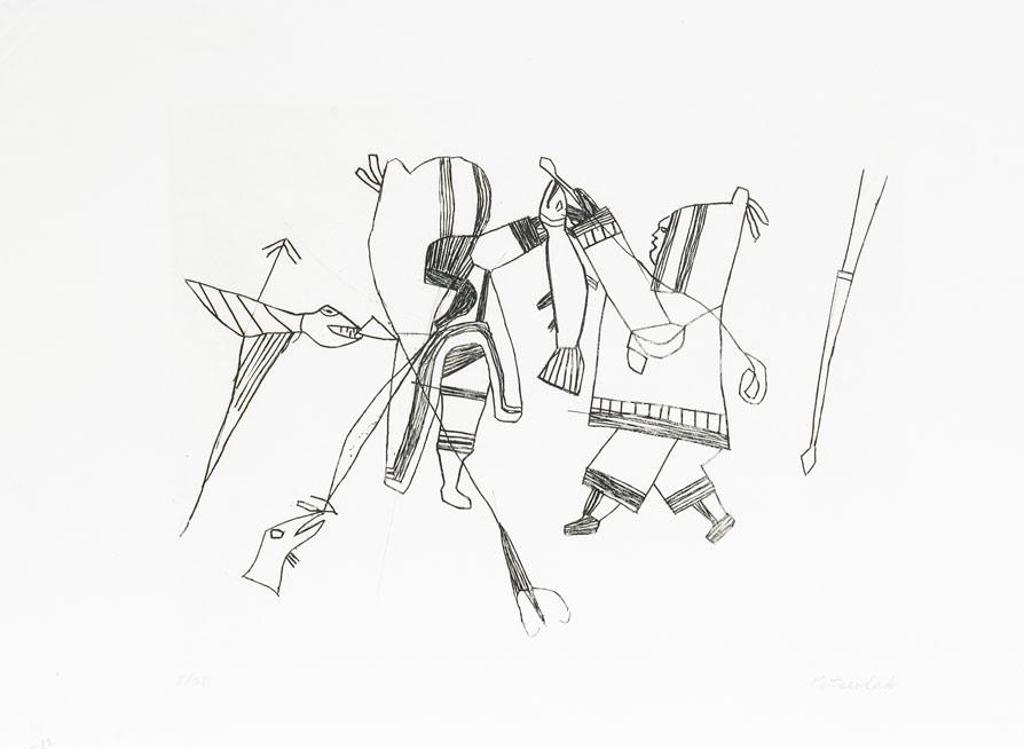 Pitseolak Ashoona (1904-1983) - Untitled (Men Fighting Over Fish)