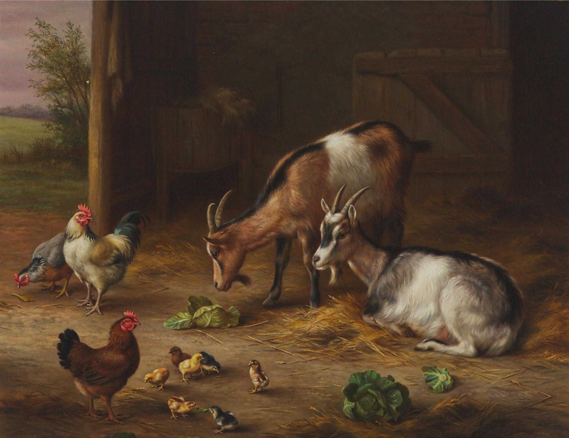 Edgar Hunt (1876-1953) - Barn Interior With Goats And Chickens, 1927