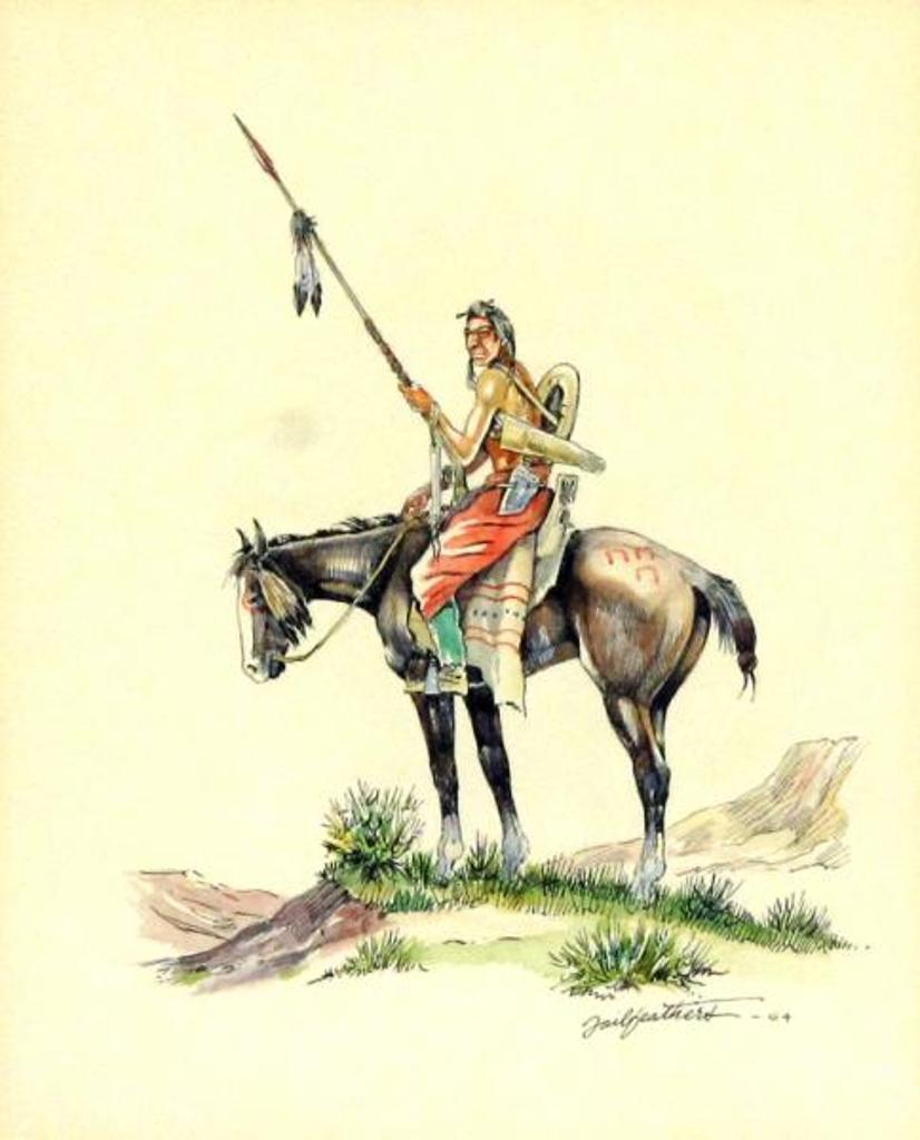 Gerald T. Tailfeathers (1925-1975) - Brave On Horseback; 1964