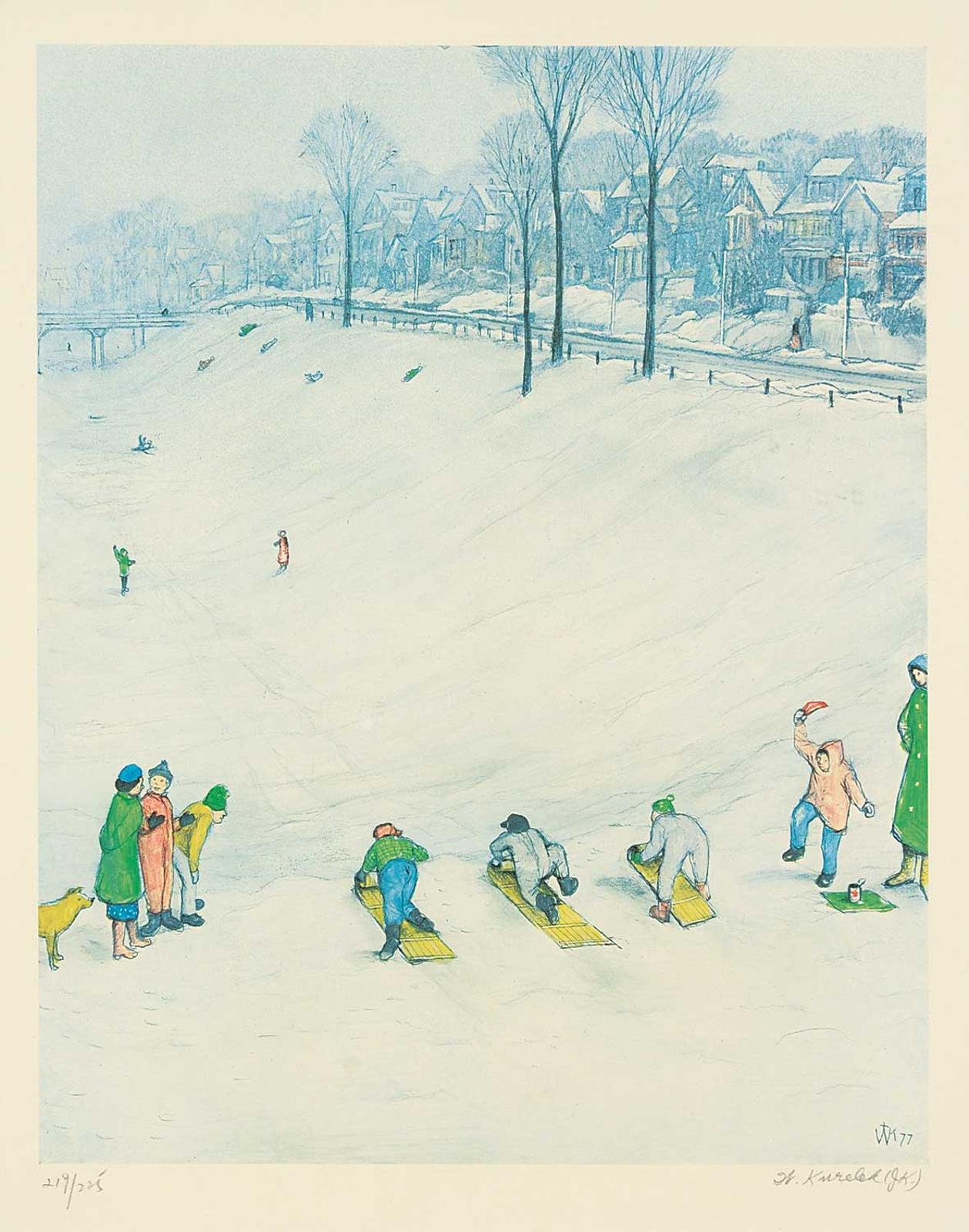 William Kurelek (1927-1977) - Untitled - Tobogganing #219/225