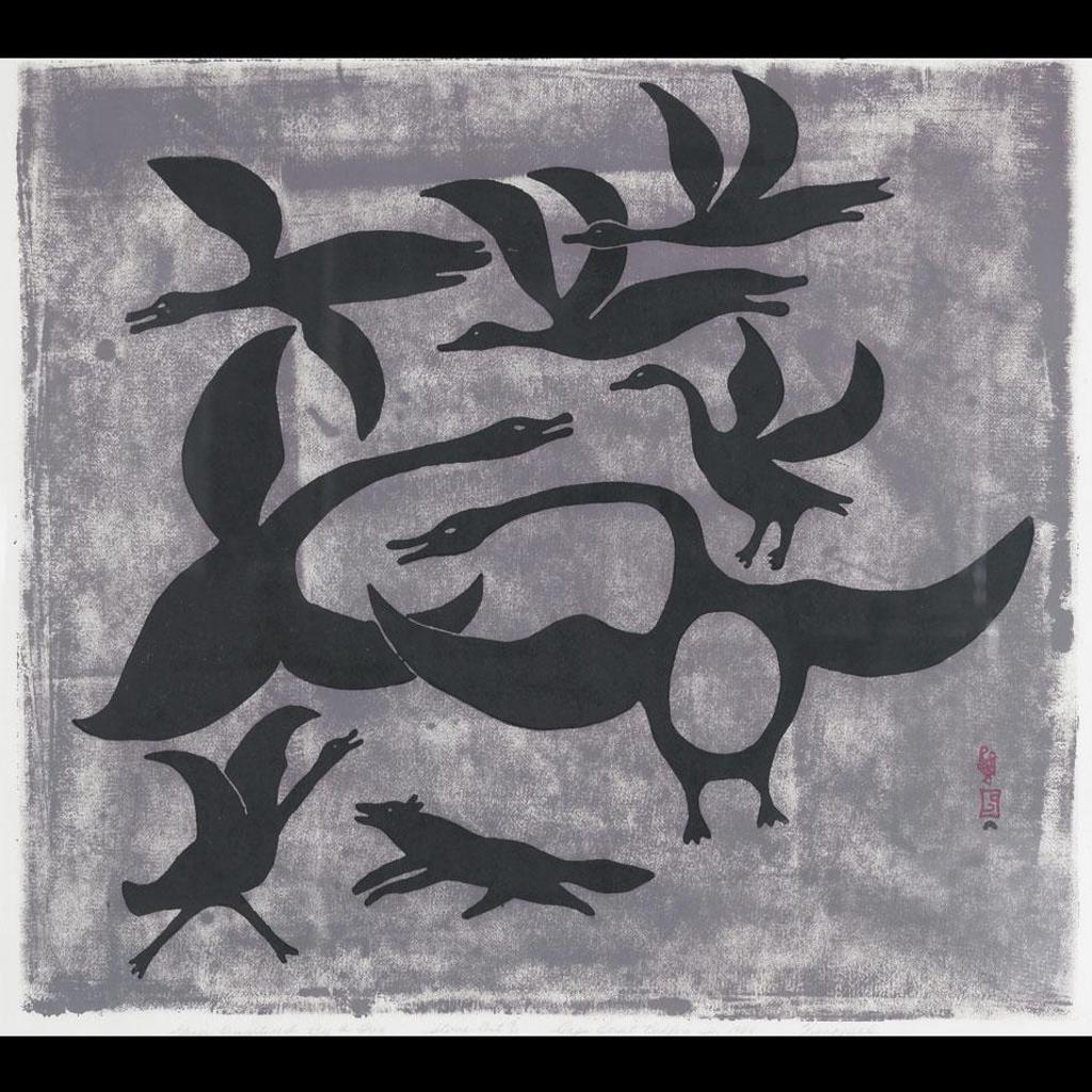 Kenojuak Ashevak (1927-2013) - Geese Frightened By A Fox