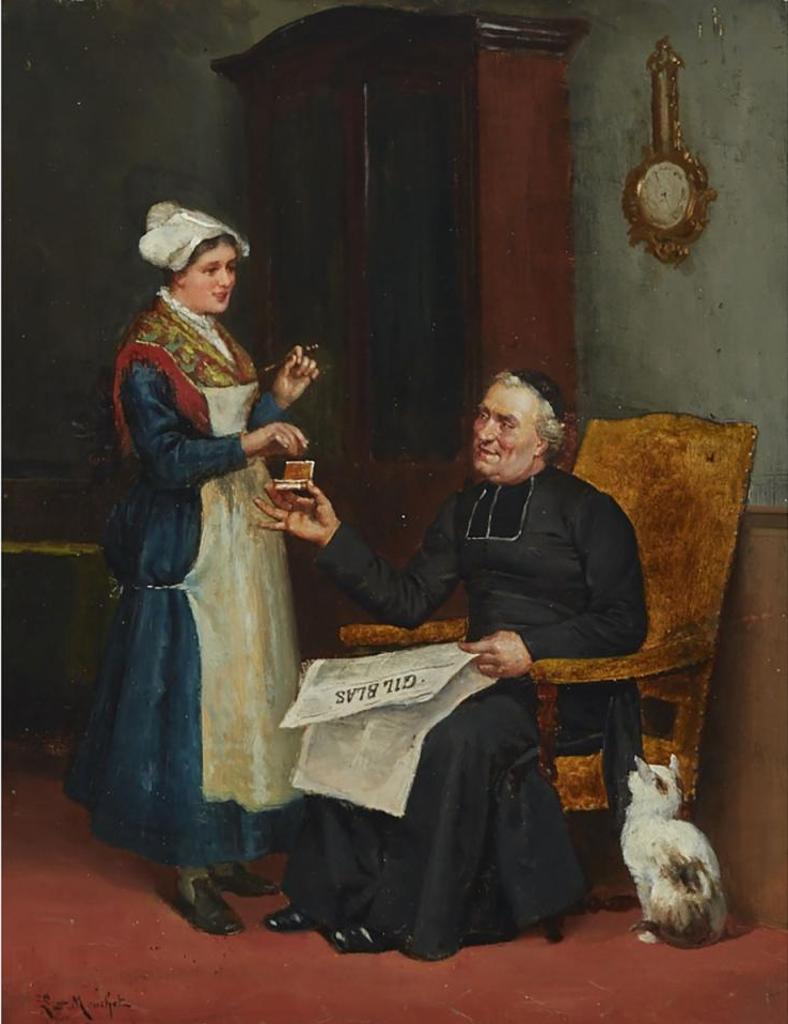 Ludovic (Louis Hippolyte) Mouchot (1846-1893) - Clergyman Reading The Gil Blas And Reaching For A Pinch From His Snuff Box