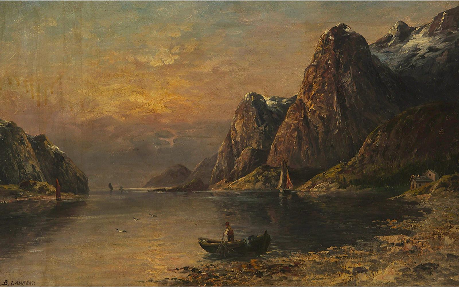 Karl vel Charles Marchand Kaufmann (1843-1901) - Fjord With Boatman (At Ostend?)