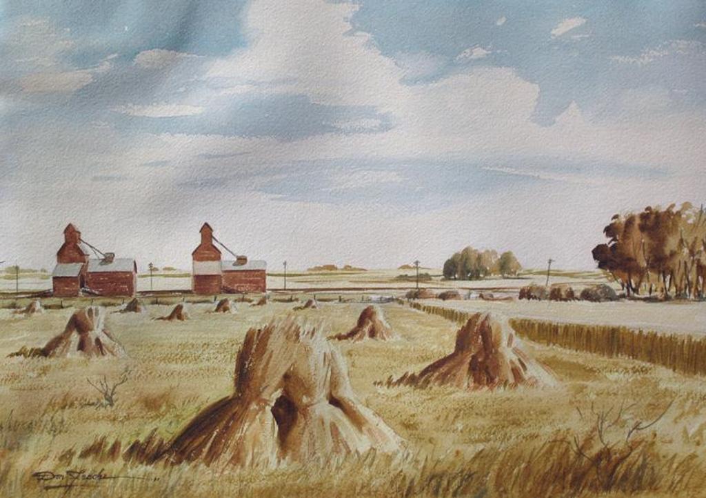 Don Frache (1919-1994) - Stooks and Grain Elevators