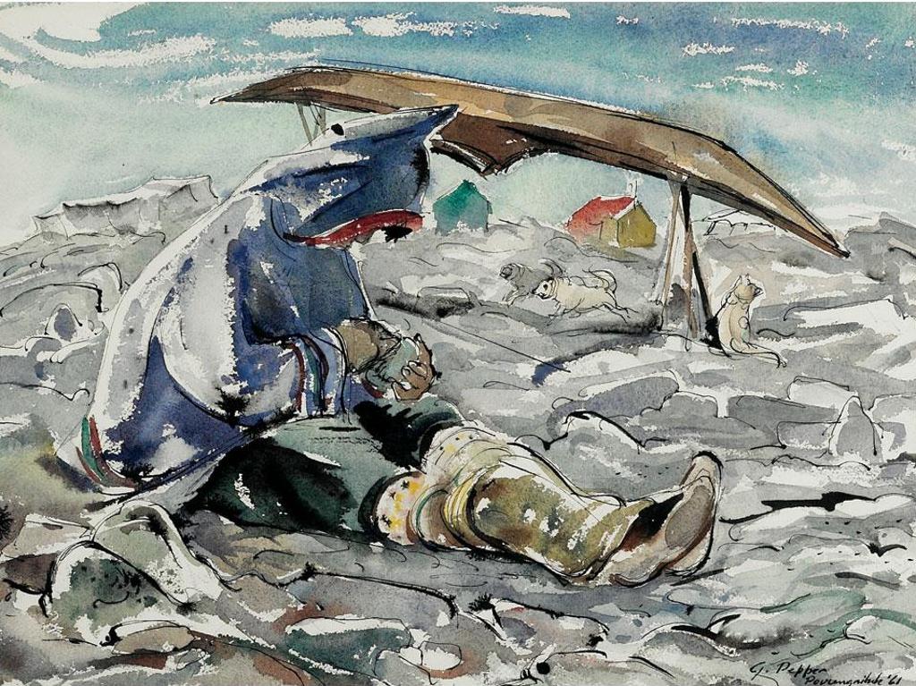 George Douglas Pepper (1903-1962) - Daniel Kanajuk, Carving At Povungnituk, Summer, 1961