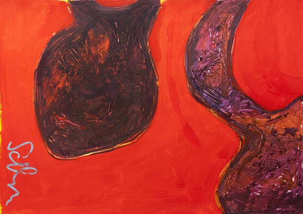 Soozi Schlanger (1953) - Untitled - Two Shapes on Red Background