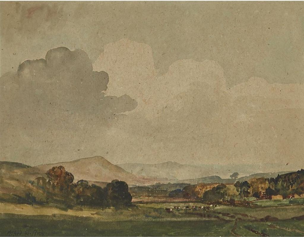 Alfred William Rich (1856-1921) - Landscape (With A Low Horizon, Mountains In The Distance)