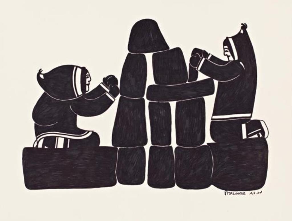 Pitaloosie Saila (1942-2021) - Untitled (People Building an Inuksuk), ca. 1970-73