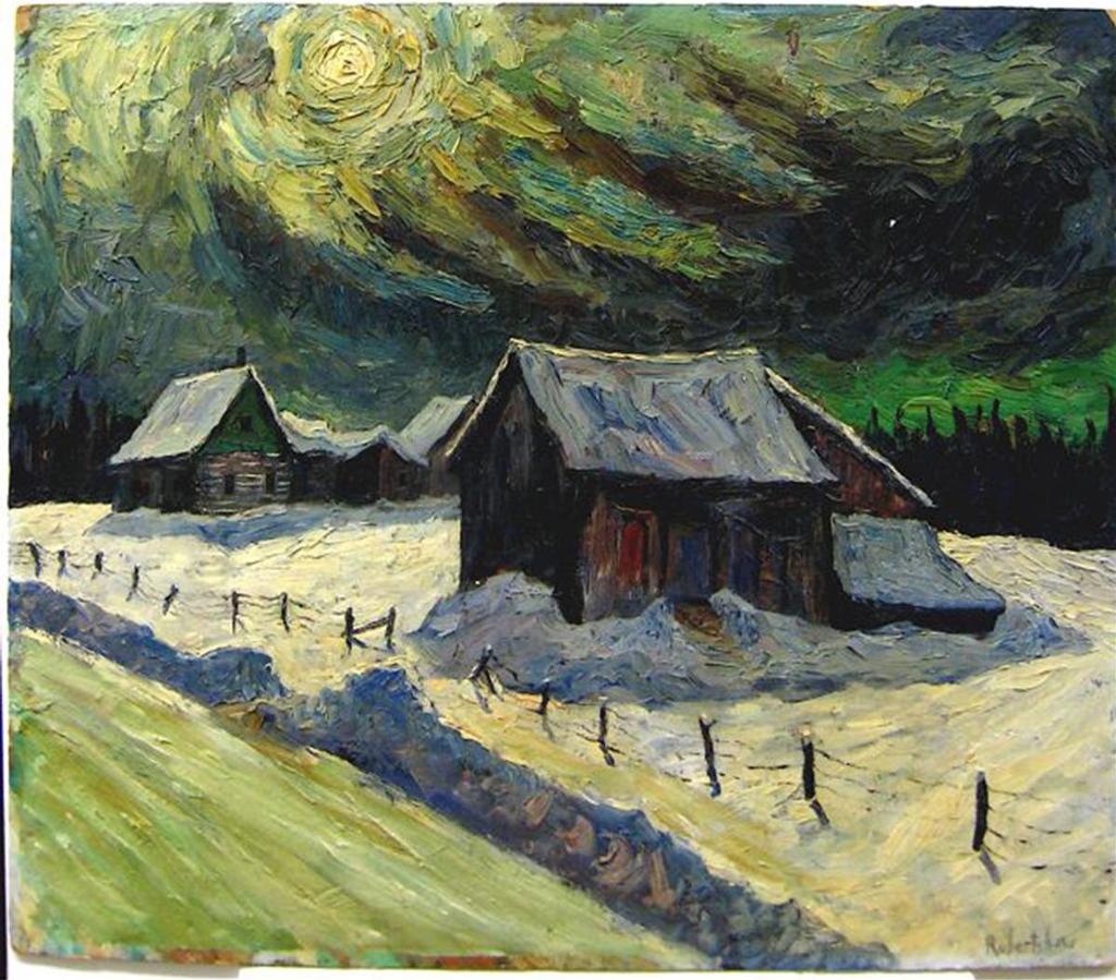 Ross Robertshaw (1919-1986) - Moonlit Cabins - Winter